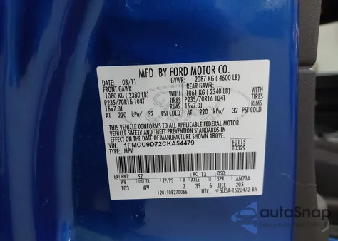 2012 Ford Escape Xlt from USA, damaged, VIN 1FMCU9D72CKA54479